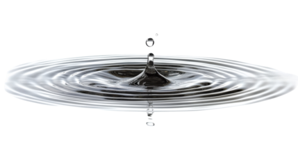 Water droplet creating ripples, white isolate background Transparent background