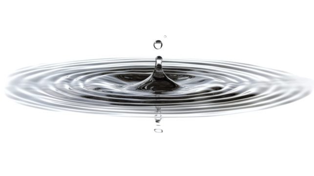 Water droplet creating ripples, white isolate background Transparent background