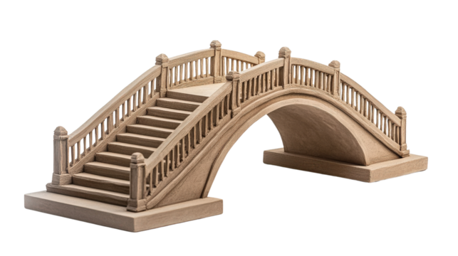 Wooden bridge model, white isolate background Transparent background
