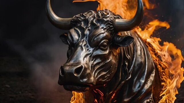 burning metal bull head 4k footage