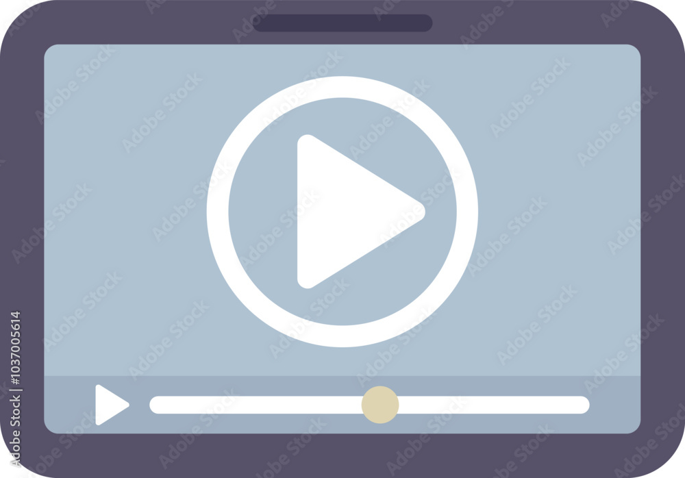 Poster digital tablet is playing a video with a play button symbol in the center of the screen