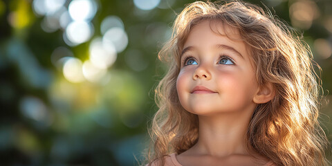 Fototapeta premium Portrait of a little pretty girl looking away