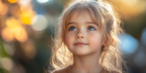 Fototapeta premium Portrait of a little pretty girl looking away