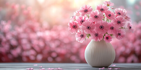 Colourful arrangement of garden flowers in glass vase