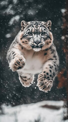 Obraz premium a magnificent snow leopard leaping through the air 