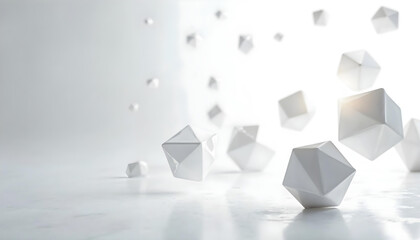 Light silver background with suspended 3D polyhedrons