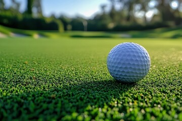 Obraz premium Serene Golf Course Scene: White Ball on Green Grass with Golf Club