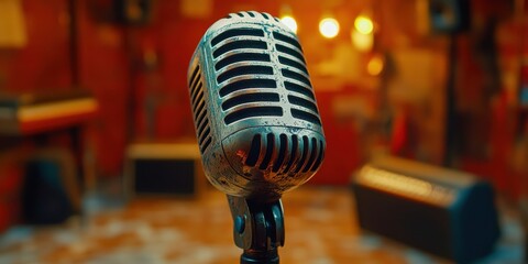 Vintage Microphone on a Desk in a Cozy Study Room