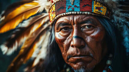 Obraz premium A traditional portrait of a person in ceremonial clothing, emphasizing cultural identity.A traditional portrait of a person in ceremonial clothing, emphasizing cultural identity.