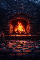 Cozy Stone Fireplace with Flickering Flames