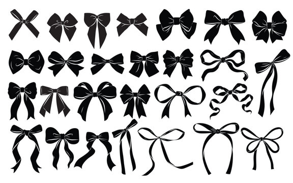 Set of graphical decorative bows. Vector sillouettes.