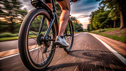 Fototapeta premium Close-up of cyclist, Mini Mobility, racing along dedicated bike lane