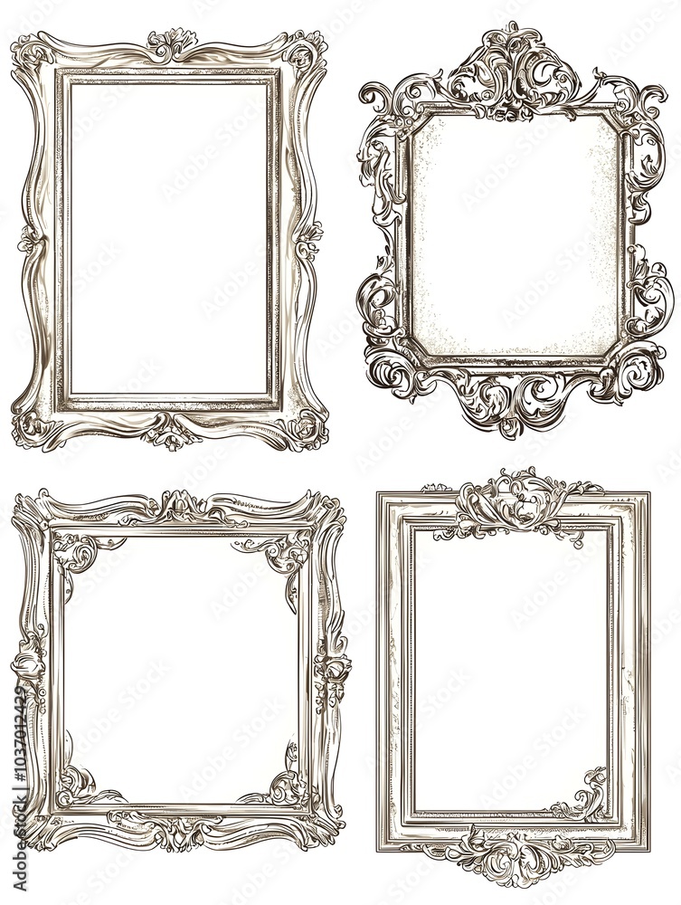 Poster ornate vintage rectangular line frames for formal documents and certificates