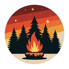 Rustic Campfire Vector Illustration for Outdoor T-Shirt Design
