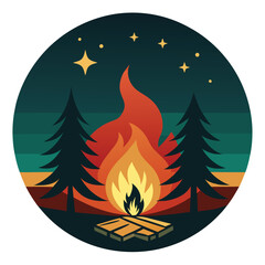 Rustic Campfire Vector Illustration for Outdoor T-Shirt Design
