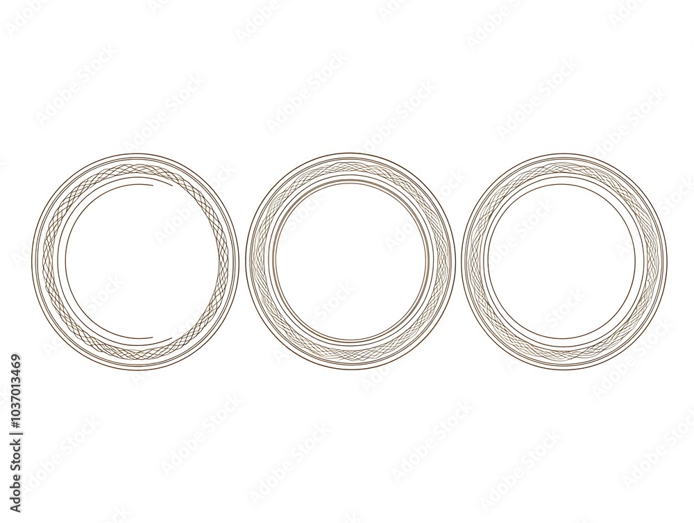 Poster classic circular line frames set on elegant white background for seals and logos