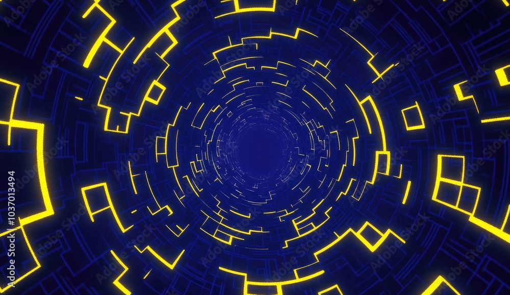 Poster a mesmerizing abstract design featuring concentric patterns in blue and yellow hues.