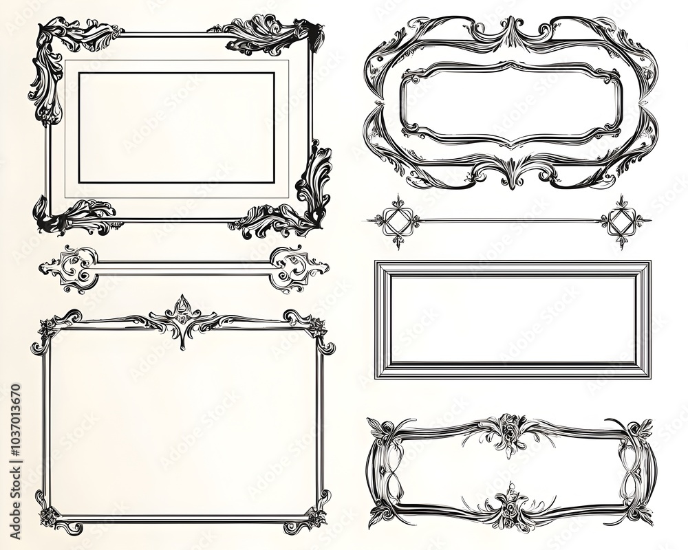 Poster elegant classic rectangular line frames with corner embellishments for formal presentations and docu