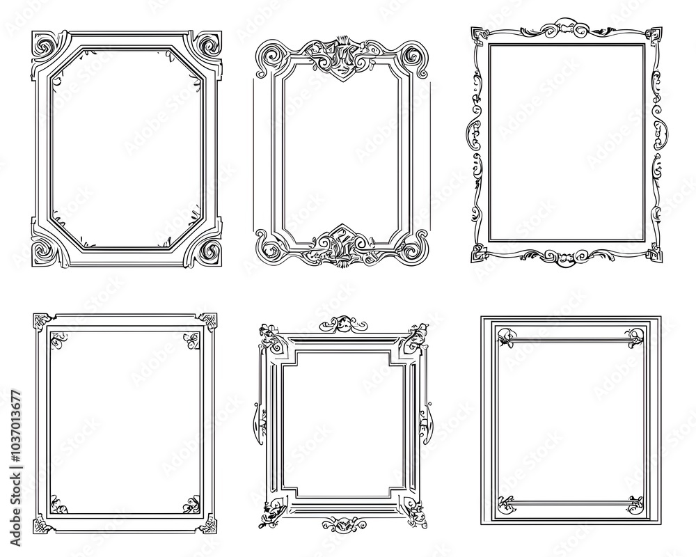 Poster elegant collection of rectangular line frames with ornamental corner embellishments for formal docum