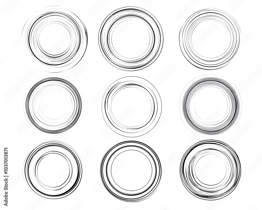 Poster minimalist collection of circular line frames with thin elegant lines for stylish logos or seals on 
