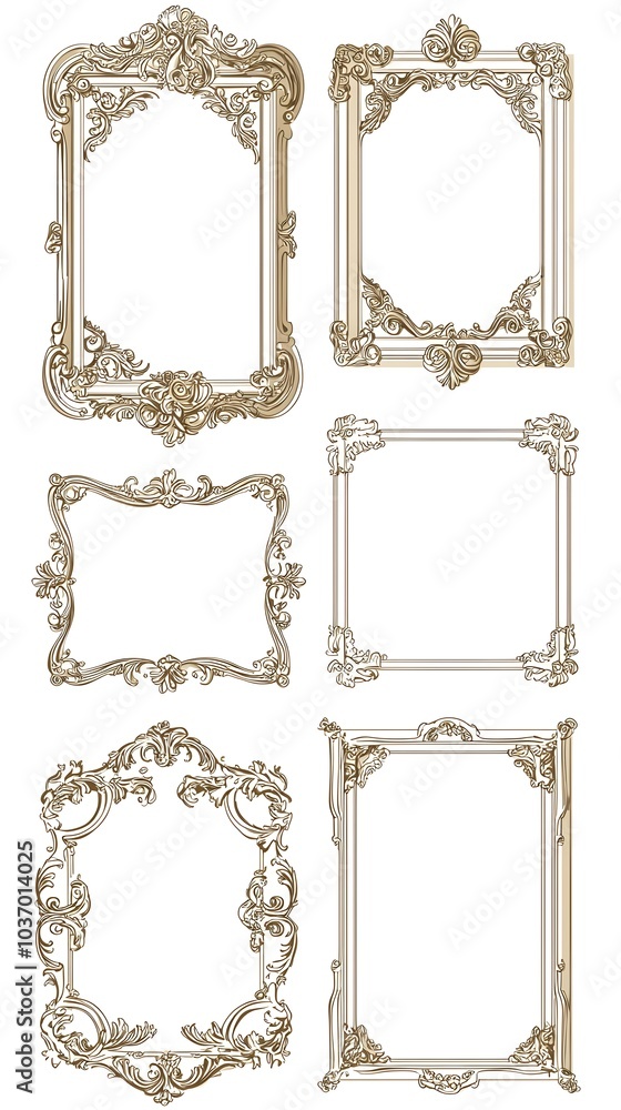 Poster vintage rectangular frames with ornate corner scrollwork design for adding timeless elegance to phot