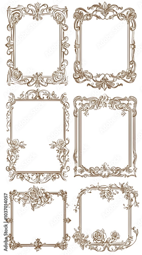 Poster elegant vintage ornate rectangular frames with intricate scrollwork borders for photo or text