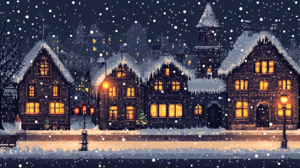 Fototapeta premium Pixelated Christmas night on the town.
