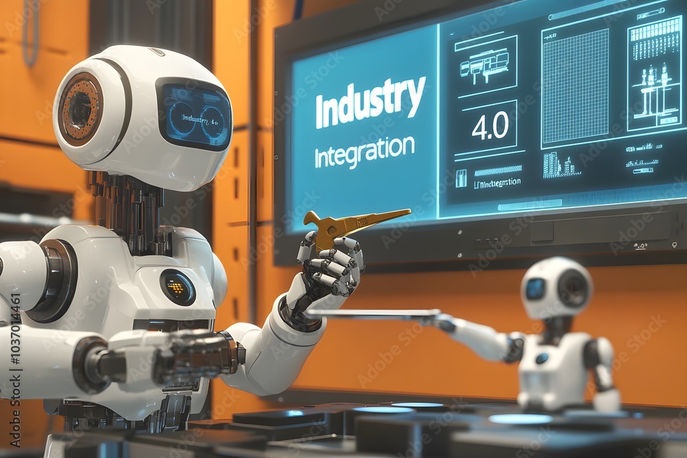 Poster two robots interacting with an industry 4.0 display