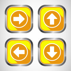 Right, Left, Up, Down Arrow Icon Design Illustration, Arrow Sign For Apps And Websites, Yellow Shadow Button Design