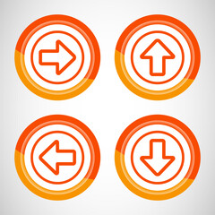 Right, Left, Up, Down Arrow Icon Design Illustration, Arrow Sign For Apps And Websites, Orange Color Button Design