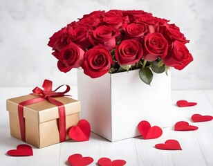 red roses and gift box