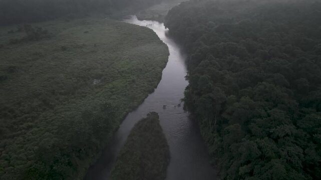 Narayani river. Foggy morning view. Sauraha, chitwan Nepal.