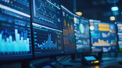 Obraz premium High Fidelity Data Monitoring Screens in Office Setting