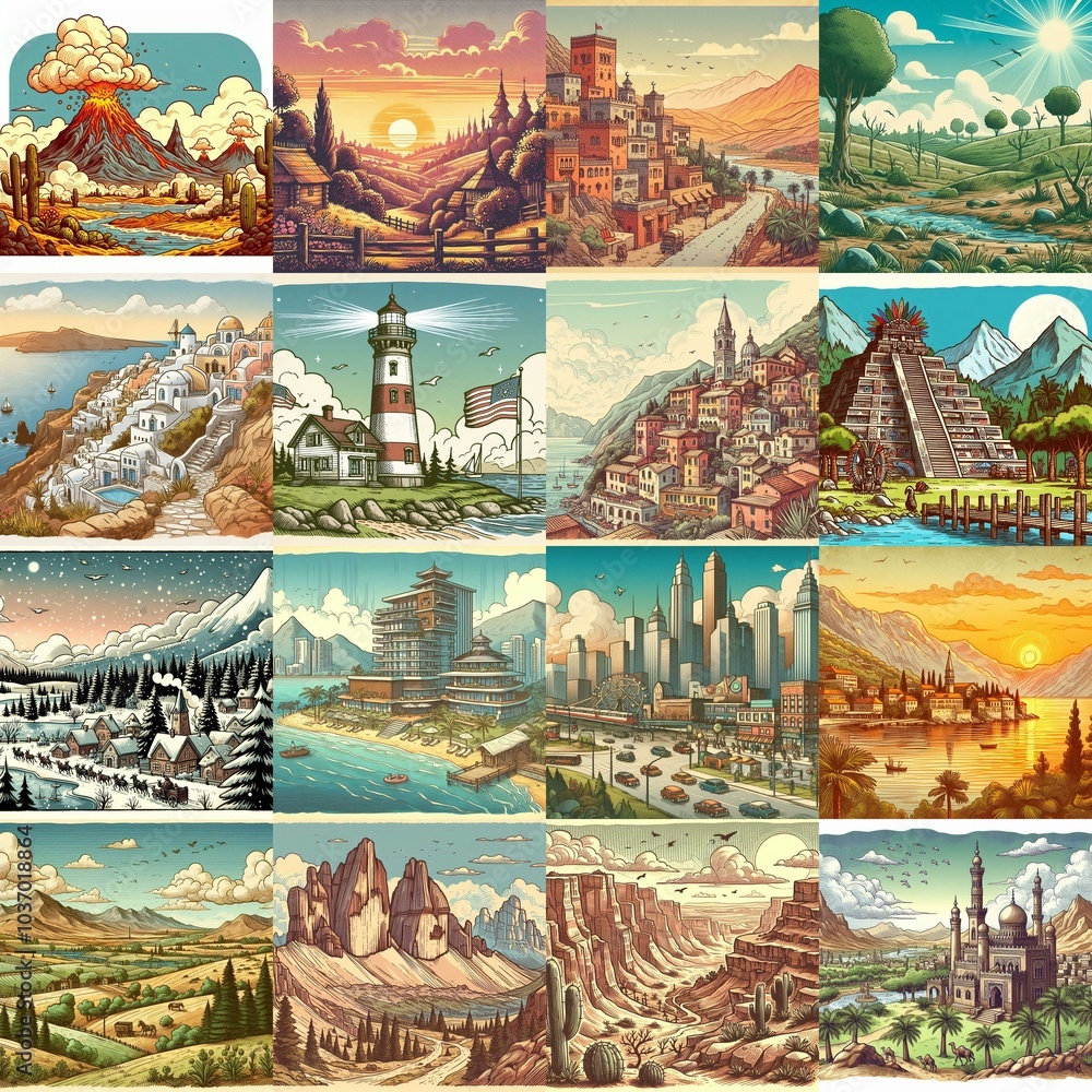 Wall mural cartoon landscapes. ai generated illustration