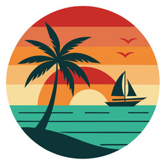 Tropical Summer Vacation T-Shirt Design with Palm Trees and Sunset