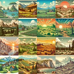 Obraz premium Cartoon landscapes. AI generated illustration