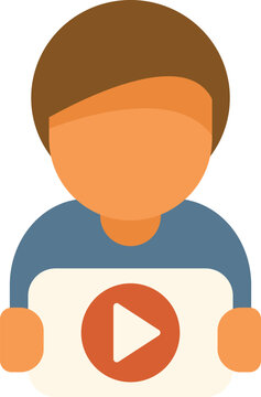 recommend clip art: This illustration features a young man holding a sign with a play button, perfect for representing concepts related to video content and streaming