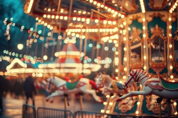 Obraz premium Dreamy abstract background of a Christmas amusement park with twinkling lights