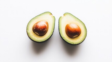 Fresh Avocado Halves on White Background