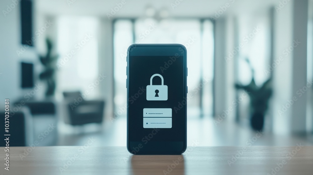 Poster a smartphone displaying a security lock screen, symbolizing digital protection and privacy in a mode