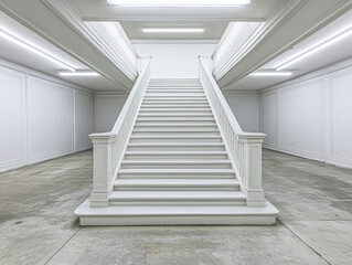 Obraz premium White staircase leading to a bright upper level in a minimalist interior during daylight hours