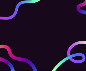 Neon Color Gradient squiggle lines. Scribble stripe with wavy elements. Abstract organic dynamic colorful Shapes on dark background.
