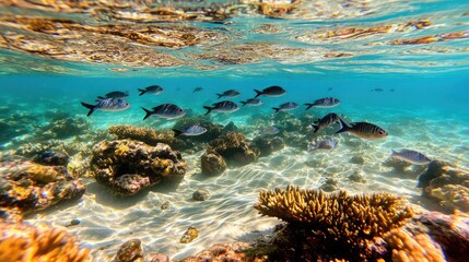 Underwater Scene with Tropical Fish and Coral Reef