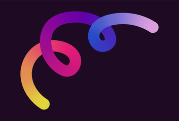 Neon Color Gradient squiggle lines. Scribble stripe with wavy elements. Abstract organic dynamic colorful Sshapes on dark background.