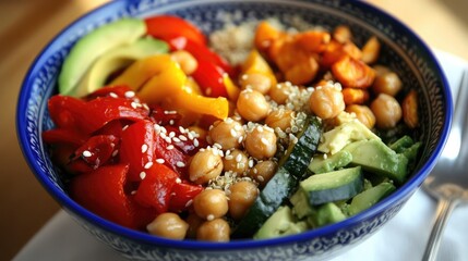 Colorful Healthy Grain Bowl with Fresh Vegetables