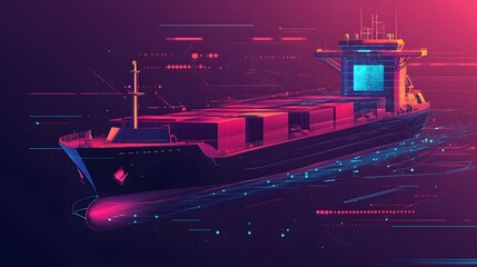 Obraz premium Smart technology concept with global logistics partnership Industrial Container Cargo freight ship, internet of things Concept of fast or instant shipping, Online goods orders worldwide. 