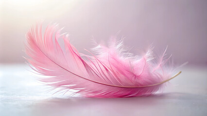 Obraz premium Delicate pink feather resting elegantly on a soft surface for artistic and nature-themed designs 