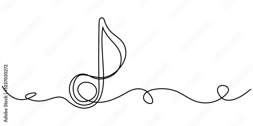 Poster musical note continuous line icon, continuous music line art note vector sketch illustration. abstra