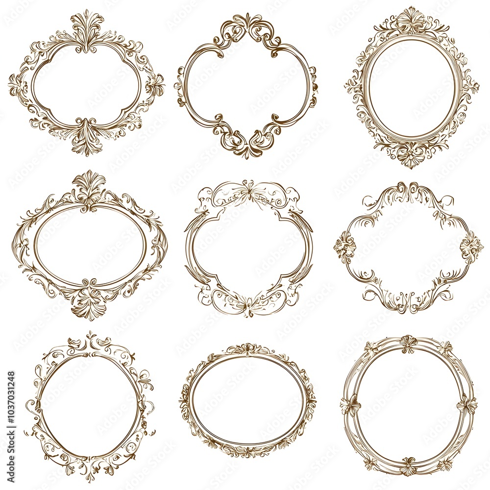 Poster elegant oval frames with decorative patterns for invitations and formal documents