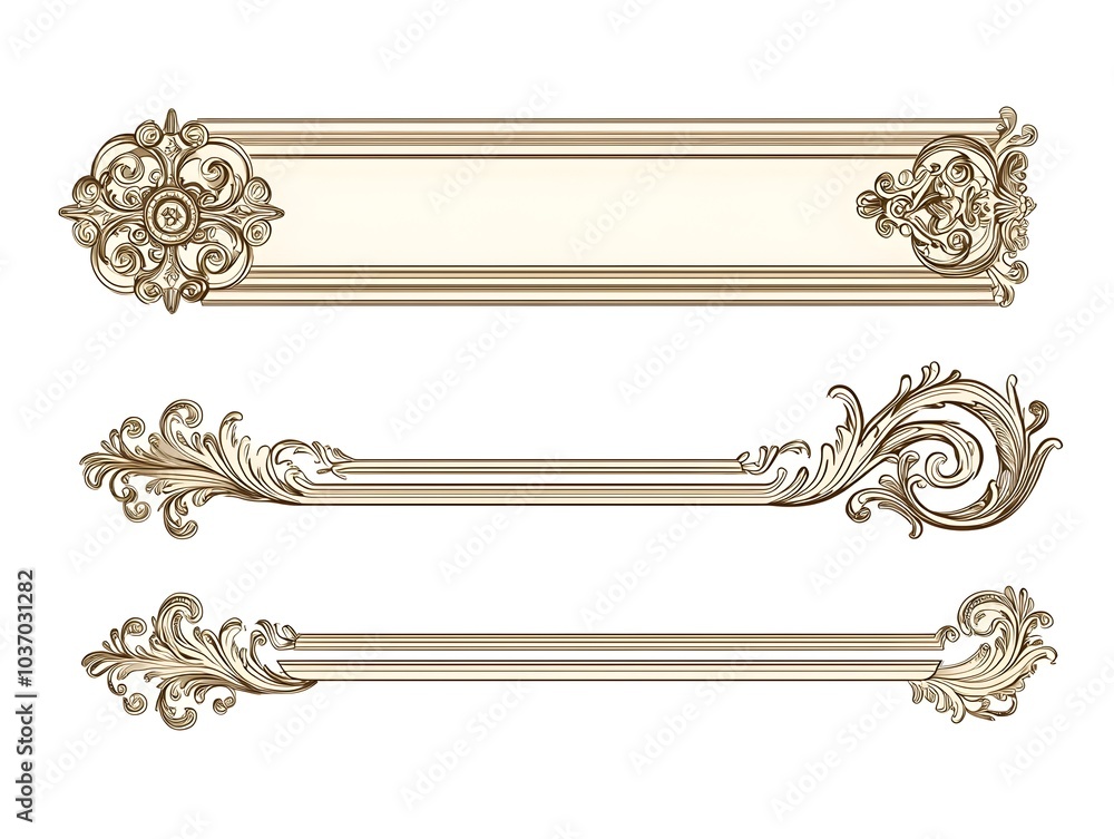 Poster elegant scrollwork inspired line frames with intricate corner patterns for luxurious projects
